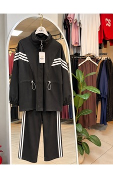Nirva Butik Kadın Büyük Beden Şerit Fermuarlı İkili Takım Siyah