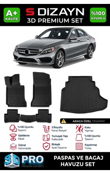 S-dizayn Mercedes C Serisi W205 3d Pro Havuzlu Paspas Ve Bagaj Havuzu Seti 2'li Set 2014-2020 A+ K