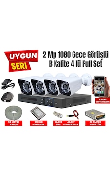 4 Kameralı 1080p Gece Görüşlü Harddisk Dahil Ful Güvenlik Kamera