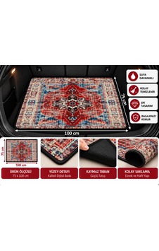 Tüm Araçlara Uyan 75x100 Cm Dijital Baskılı Oto Bagaj Halısı Kaymaz Tabanlı, Siyah Biyeli, Dekoratif Araç Bagaj Paspası 75cmx100cm