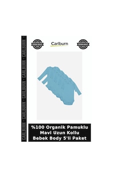 Carlburn %100 Organik Pamuklu Mavi Uzun Kollu Bebek Body 5'li Paket Günlük Kıyafet Çocuk Giyim Yenidoğan Carlburn %100 Organik Pamuklu Mavi Uzun Kollu Bebek Body 5'li Paket Günlük Kıyafet Çocuk Giyim Yenidoğan