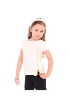 Toontoy Kids Toontoy Kız Bebek Baskılı Bisiklet Yaka Kısa Kollu Tişört - Yırtmaçlı Ekru Toontoy Kids Toontoy Kız Bebek Baskılı Bisiklet Yaka Kısa Kollu Tişört - Yırtmaçlı Ekru