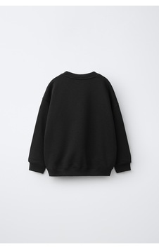 Fasardi Astro Bot Baskılı Oversize 3 İplik Şardonsuz Uzun Kollu Unisex Çocuk Sweatshirt Siyah