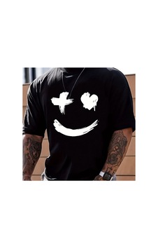 Caddemia Yaz Moda Gündelik Spor Gevşek Trend Gülümseme Grafik Baskı Yuvarlak Boyu Siyah 2XL Caddemia Yaz Moda Gündelik Spor Gevşek Trend Gülümseme Grafik Baskı Yuvarlak Boyu Siyah 2XL