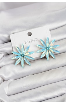 Buz Mavisi Kristal Taşlı Lotus Model Kadın Küpe Mavi Buz Mavisi Kristal Taşlı Lotus Model Kadın Küpe Mavi