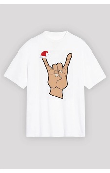 Vexor Yılbaşı Noel Başlıklı Serçe Parmak Baskılı Oversize Bisiklet Yaka T-shirt - Beyaz Çok Renkli