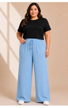 Efnaz Style Battal Beden Bürümcük Kumaş Beli Lastikli Bağcıklı Bol Paça Palazzo Pantolon - Bebek Mavisi Efnaz Style Battal Beden Bürümcük Kumaş Beli Lastikli Bağcıklı Bol Paça Palazzo Pantolon - Bebek Mavisi