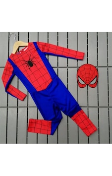 Yeni Özel Erkek Çocuk Kırmızı Spiderman Örümcek Adam Kostümü Mavi