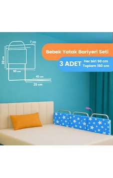 Yatella Yeni Nesil Yatak Bariyeri 50 X 30 Cm Mavi Yıldız 3 Adet - Telalı Yatella Yeni Nesil Yatak Bariyeri 50 X 30 Cm Mavi Yıldız 3 Adet - Telalı