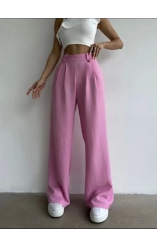 Hazel Kadın Pembe Keten Düğmeli Yüksek Bel Palazzo Pantolon-pembe Pembe Hazel Kadın Pembe Keten Düğmeli Yüksek Bel Palazzo Pantolon-pembe Pembe
