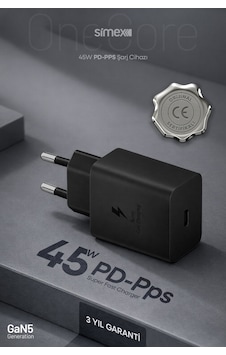 Simex Samsung S22-s23-s24-s25 Ultra Serileri Uyumlu - 45w Usb-c Süper Hızlı Şarj Cihazı Ce Belgeli Sps-18