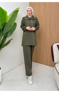Mihran Butik Soho Elegance Yaka Detaylı Kadın Tesettür Alt Üst Takım Haki Mihran Butik Soho Elegance Yaka Detaylı Kadın Tesettür Alt Üst Takım Haki