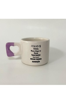 Mor Mürekkep Arkadaş Gelmiş Bana Diyor Ki Baskılı Mor Kulplu Kalp Kupa Mor Mürekkep Arkadaş Gelmiş Bana Diyor Ki Baskılı Mor Kulplu Kalp Kupa