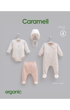 Caramell Tiny Baby Organik Tulumlu 4'lü Set Kız renkli Caramell Tiny Baby Organik Tulumlu 4'lü Set Kız renkli