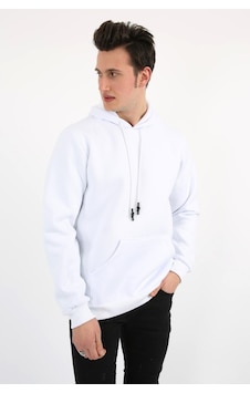 Modish Üç İplik Şardonlu Kapşonlu Düz Erkek Günlük Sweatshirt Beyaz Modish Üç İplik Şardonlu Kapşonlu Düz Erkek Günlük Sweatshirt Beyaz