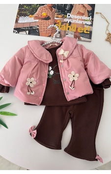 Minigimin Cicileri Çiçek Aplikeli Montlu Tavşan Baskılı Kız Bebek 3 Lü Takım - Gül Kurusu Minigimin Cicileri Çiçek Aplikeli Montlu Tavşan Baskılı Kız Bebek 3 Lü Takım - Gül Kurusu