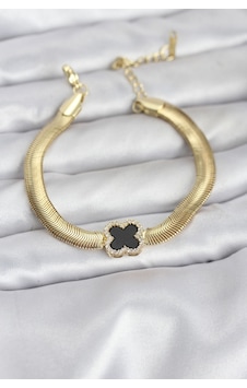 316l Çelik Gold Renk Siyah Yonca Model Zirkon Taşlı Yılan Zincirli Kadın Bileklik Altın 316l Çelik Gold Renk Siyah Yonca Model Zirkon Taşlı Yılan Zincirli Kadın Bileklik Altın