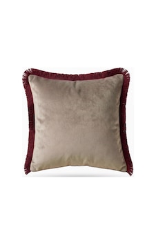 "taupe" Püsküllü Kadife Düz Kırlent Kılıfı - 45x45 Bordo Vizon