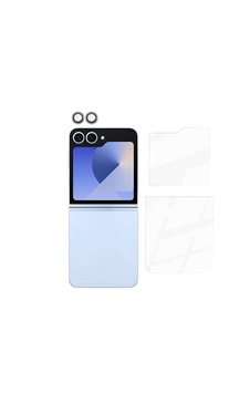 Apsuwa Samsung Glaxy Z Flip 6 Uyumlu Ekran Koruyucu Arka + Kamera Lens Koruyucu Gümüş