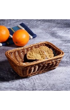 Kosova Spt266 Hasır Örgülü Plastik Dikdörtgen Ekmek Sepeti Kahverengi