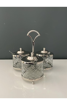 Lamedore Standlı Yuvarlak 3 Lü Baharatlık Seti Nikel 21x21x19,5 Cm Gümüş