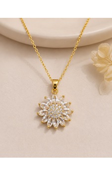 Çiçek Model Zirkon Taşlı Zarif Kolye Gold