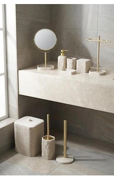 Acar Jhn-09783 Bej Taş Görünümlü Laduree 9'lu Köşeli Banyo Seti Acar Jhn-09783 Bej Taş Görünümlü Laduree 9'lu Köşeli Banyo Seti
