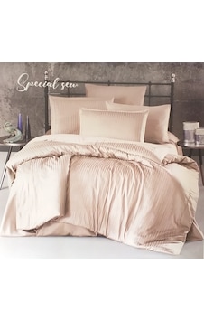 Ecosse Çizgili Saten King Size Nevresim Takımı - Bej Ecosse Çizgili Saten King Size Nevresim Takımı - Bej