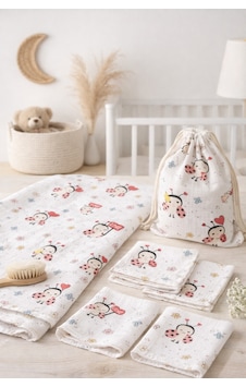 More Home % 100 Pamuk Müslin Örtü, Bebek Battaniyesi 6 Parça Set Uğur Böceği Beyaz Kırmızı