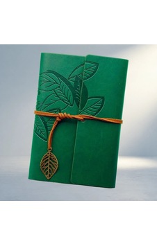 Şık Yeşil Deri Kapaklı Defter Yaprak Deseni İle 103 Ivory Şık Yeşil Deri Kapaklı Defter Yaprak Deseni İle 103 Ivory