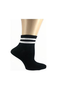Design Socks KADIN PAMUKLU ÇİZGİ DESENLİ YARIM KONÇ ÇORAP-Siyah Design Socks KADIN PAMUKLU ÇİZGİ DESENLİ YARIM KONÇ ÇORAP-Siyah