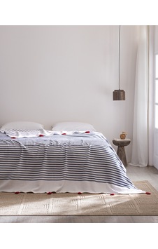 Talure Çift Kişilik Pamuklu Yatak Örtüsü - Lacivert/beyaz 8684427345832 Çok Renkli