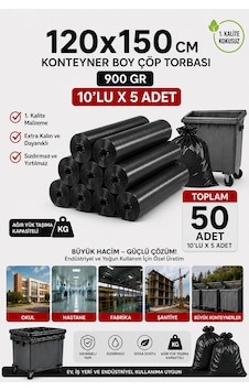 120x150 Cm 240 Litre Konteyner Boy Çöp Torbası 50 Adet Siyah Dayanıklı Endüstriyel Çöp Poşeti 10'lu 5 Rulo 120x150 Cm 240 Litre Konteyner Boy Çöp Torbası 50 Adet Siyah Dayanıklı Endüstriyel Çöp Poşeti 10'lu 5 Rulo
