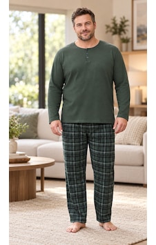 Seboteks İnterlok Kumaş Yakası Düğmeli Uzun Kollu Büyük Beden Erkek Pijama Takımı 8589 Haki Seboteks İnterlok Kumaş Yakası Düğmeli Uzun Kollu Büyük Beden Erkek Pijama Takımı 8589 Haki