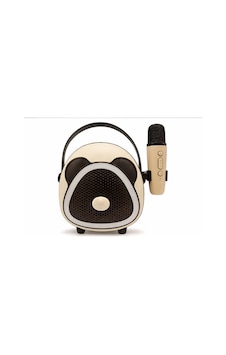 Çocuklara Özel Retro Tasarımlı Bluetooth Karaoke Mikrofon Ve Ahşap Tripodlu Koyu Kahverengi