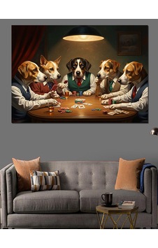 Masa Başında Poker Oynayan Köpekler Dekoratif Kanvas - Mdf Ahşap Tablo Masa Başında Poker Oynayan Köpekler Dekoratif Kanvas - Mdf Ahşap Tablo