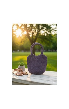 Execanta El Çanta Kağıt İp Örme Mor 25x33 Çok Renkli Execanta El Çanta Kağıt İp Örme Mor 25x33 Çok Renkli