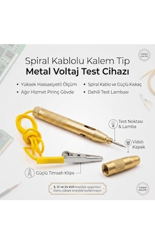 Metal Gövde Spiral Kablolu Araç Arıza Tespit Ve Voltaj Test Kalemi 6v-12v-24v
