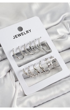 Mey İthalat Pirinç Karışık Halka Model Gümüş Renk 6 Çift Kadın Küpe Set Çok Renkli Mey İthalat Pirinç Karışık Halka Model Gümüş Renk 6 Çift Kadın Küpe Set Çok Renkli