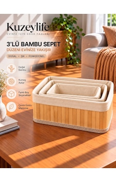 Kuzeylife Bambu Trio Dikdörtgen 3lü Sepet Seti Kahverengi Kuzeylife Bambu Trio Dikdörtgen 3lü Sepet Seti Kahverengi