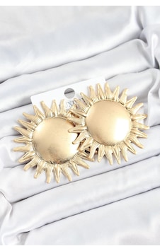Pirinç Güneş Model Gold Renk Kadın Küpe Altın Pirinç Güneş Model Gold Renk Kadın Küpe Altın