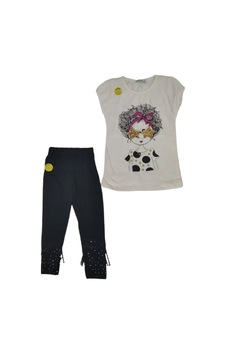Bittoş Kids Kız Çocuk Alt Üst Takımbeyaz Önü Kızlı Pul İşlemeli Beyaz