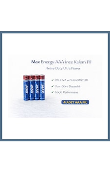Buradabulabilirsin Max Energy Aaa İnce Kalem Pil 1.5v R03 Heavy Duty Ultra Power 4 Lü 1 Paket Bbz Buradabulabilirsin Max Energy Aaa İnce Kalem Pil 1.5v R03 Heavy Duty Ultra Power 4 Lü 1 Paket Bbz