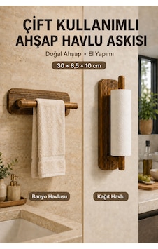 Ahşap Rulo Havluluk Peçetelik Banyo Mutfak Askısı Havlu Peçete Askılığı Ahşap Ahşap