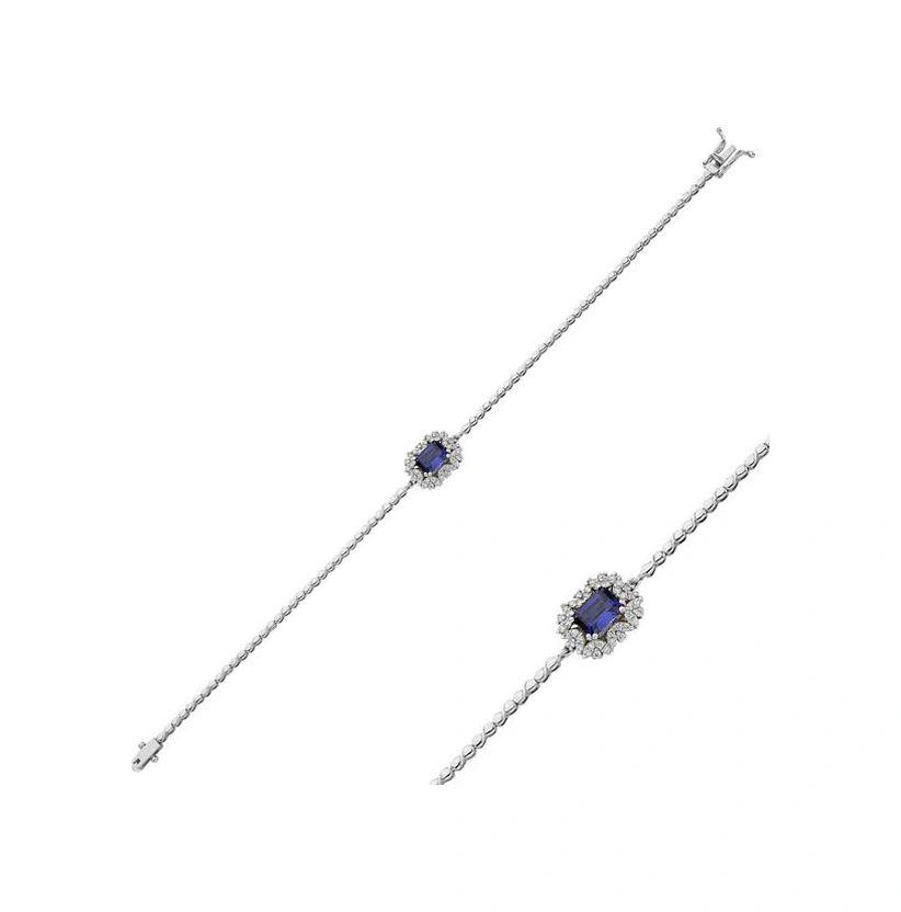 0,35 Karat Pırlantalı Safir Taşlı Baget Yüzük - 216000003666 0,35 Karat Pırlantalı Safir Taşlı Baget Yüzük - 216000003666