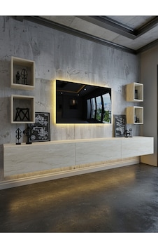 Resital Duvara Monte Ledli 270 Cm Tv Ünitesi Duvar Raflı - Ll6023 Traverten Resital Duvara Monte Ledli 270 Cm Tv Ünitesi Duvar Raflı - Ll6023 Traverten