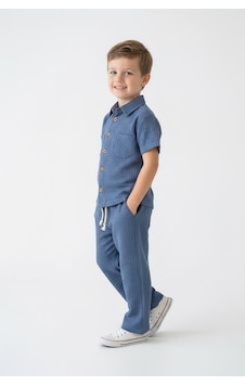 Miababy Gofreli Yazlık Gömlek 2li Takım İndigo Miababy Gofreli Yazlık Gömlek 2li Takım İndigo