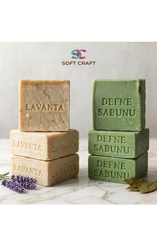 El Yapımı % 100 Doğal Lavanta Ve Defne Sabunları Cilt Temizleme Seti