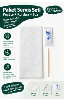 1000 Adet 3'lü Paket Servis Seti Peçete, Kürdan Ve Tuz Içeren Tek Kullanımlık Servis Seti 1000 Adet 3'lü Paket Servis Seti Peçete, Kürdan Ve Tuz Içeren Tek Kullanımlık Servis Seti