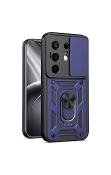 Tecno Camon 50 Kılıf Magnetik Standlı Kamera Korumalı Zore Sürgülü Vega Kapak - Mavi